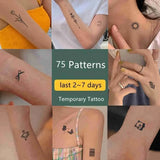 75 Patterns Cute Tattoo Stickers Bear Star Smile Face English Temporary Tattoos Suitable for Summer Tattoos