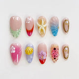 24pcs Flower Butterfly Design False Nails Art Summer Sweet Colorful Smudge Almond Full Cover Nail Rhinestone Press on Fake Nails