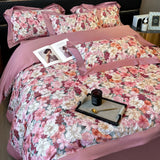 Nordic Bedding Sets Egyptian Cotton Floral Flat Bed Sheet Set Pillowcases Skin-Friendly Breathable Queen King Size Bed Linen Set