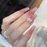 24Pcs Sweetheart Gradient Pink Pattern Design False Nail French Coffin Full Cover Fake Nails Glue DIY Manicure Nail Art Tools