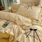 3/4Pcs Bedding Set Euro Princess Bedding Duvet Cover Cotton 100% Lace Bow Bed Linen With Ruffles Double Bed Lace Pillowcase