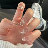 24Pcs Nude Pink Nail Tips Short Round Head False Nails with Design Wearable Finished Fake Nails Full Cover Press on Nails