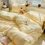Cute INS Princess Bedding Set New Soft Cotton Lace Bed Flat Sheet Twin Queen Size Duvet Set Pillowcase Bed Linens Set Girls