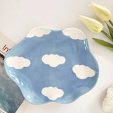 Cloud Ceramic Plate Fruit Dessert Breakfast Plate Home Korean Version Small Fresh Cloud Hand Painted Cute Girl Heart Gift