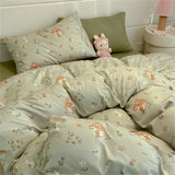 Washed Cotton Pastoral Girls Flower Bedding Sets Bed Linens Quilt Cover Sheet Set Simple Bedspread High Quality Home Textiles