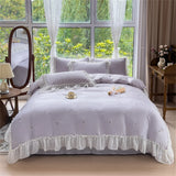 Rose Embroidery Bedding Set Silky Luxury Bedsheets Set Pillowcase Duvet Cover Bedclothes Skin-friendly Bed Linen Home Textiles