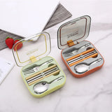 Stainless Steel Folding Cutlery Set with Storage Case Portable Fork, Spoon, and Chopsticks 3Pcs Set Outdoor Tableware