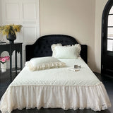 4Pcs Pink Chiffon Lace Princess Wedding Bedding Set Luxury 100% Cotton Duvet Cover Bed Sheet Or Quilted Bedspread Pillowcases