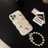 Korean 3D Puff Star Sliver Electroplated Phone Case with Bracelet Chain For iPhone 16 15 14 13 12 11 Pro Max Shockproof Cover