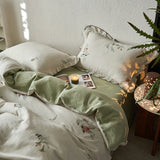 Vintage French Pastoral Flower Print Bedding Set 100% Cotton Double Yarn Soft Duvet Cover Flat/Fitted Bed Sheet Pillowcases 4Pcs