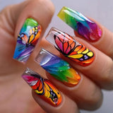 Square Press on Nails Medium Fake Nails with Flower Designs French Tip Nails Press ons Acrylic Nail Cute Spring Stick on Nail