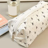 1 Beautiful Canvas Pencil Pouch, Creative Bow Pattern Zipper Pencil Pouch and Desk Organizer, Essential School Supplies