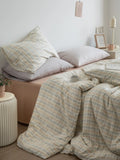 Ins Sle Pure Cotton Double Layered Bedding Set Simple Nordic Plaid Bed eet Cover Duvet Cover Bed Canopy Four Piece Set