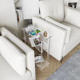 Acrylic Narrow Side Table with Charging Station, 7" Width, 3 Tier Small End Table, Nightstand/Bedside Table with USB , Clear