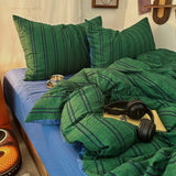 Retro Forest Bedding Set Green Striped Duvet Cover Set Soft Flat Sheet Single Twin Size Double Bed Sheet Set For Bedroom