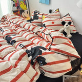 Bedding Set Double Layered Yarn INS Girls Mushroom Soft Washed Cotton Bed Sheet Queen King Size Duvet Set Pillowcase Bed Sheet