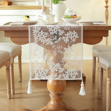 Modern Minimalist White Light and Thin Table Runner Lace Embroidery Floral Geometric Fringe Wedding Decor Tablecloth Decoration
