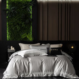 1000TC Egyptian Cotton Soft Silky Brocade Lace Champagne Luxury Bedding Set Duvet Cover Bed Sheet/Fitted Sheet Pillowcases 4Pcs