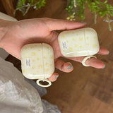 Korea Cute Full Yellow Flower Gloss Soft Protection Case For Apple AirPods 1 2 3 4 Pro 2 Cover Shockproof Funda With Keychain