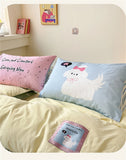 Kawaii Cartoon Dog Washed Cotton Bedding Set for Girl Boys Skin-friendly Duvet Cover Set with Sheet Soft Comfortable Quilt Cover