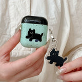 Korea Splashing Ink Black Cat With Pendant For AirPods 1 2 3 Earphone Accessories Soft Cases For AirPods Pro 2 Protection Cover