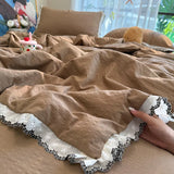 Korean Style Seersucker Summer Comforter Sweet Lace Trim Breathable Air Conditioner Quilt Soft Skin-Friendly Lightweight Blanket
