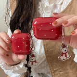 Retro Red Shockproof Protective Case For Apple AirPods 1 2 3 Pro 2nd Wireless Bluetooth Earphone Cover Cartoon Cute Dog Pendant