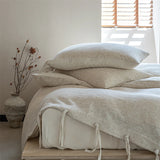 Natural Cotton Linen Vintage Jacquard Bedding Set (1 Duvet Cover with Tie Closure,1 Flat Sheet Or 1 Fitted sheet,2 Pillowcases)
