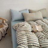 New plaid printing skin-friendly and comfortable double-layer yarn small fresh printing four-piece set, dormitory