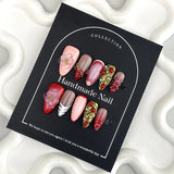 10pcs Handmade French Fake Nails With 3D Phototherapy Flowers Decor Almond Press On Acyrlic Nails Red Blush Gradient False Nails