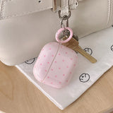 Korea Mint Green Polka Dots Silicone Earphone Case For Apple AirPods 1or2 3 4 Pro Pro 2 Soft Protection Cover With Keychain