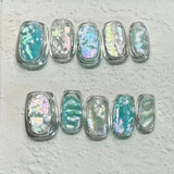 10Pcs Silver Handmade Press On Nails Full Cover Shiny Brilliance Short Ballerina Artificial False Nails Artificial Nail Tips Art