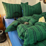 Retro Forest Bedding Set Green Striped Duvet Cover Set Soft Flat Sheet Single Twin Size Double Bed Sheet Set For Bedroom