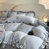 Elegance French Style Bedding Set Duvet Cover Set High Quality  New Lace Princess Embroidery Double Layer Edge King Queen