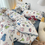 Bedding Set Flora INS Girls New Tulip Rabbit Double-layer  Bed Set Of Four Pieces Washing Cotton Bed Sheets Duvet Cover Set