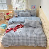 Cartoon Style Bedding Set Pink Colo Cute Cat Printed Bed Sheet Sets Washed Cotton Bed Set Single/Queen King Size Bedding Sets