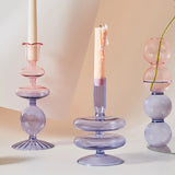 Lilac Candle Holders Glass Candlestick holder for Wedding Table Centerpieces Nordic Vase Home Decoration Gift