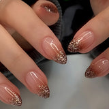 24pcs Silver Glitter Press on Nails Almond Simple French False Nails with Glue Acrylic Fake Nails Wearable Full Cover Nail Tips