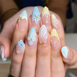 24pcs Almond Press on Nails Set Wearable Fashion Rhinestone Argent Smudge Design False Nail Art French Tips Short Oval Fake Nail