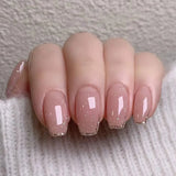 24Pcs Nude Pink Nail Tips Short Round Head False Nails with Design Wearable Finished Fake Nails Full Cover Press on Nails