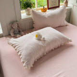 Korean Pink Bedding Set Coquette Aesthetic Duvet Cover Set Soft Pastel Muted Tone Single Size Double Bed Sheet Set For Bedroom
