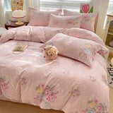 100% Cotton Bedding Set Soft Skin-friendly Four Piece Set Single Couple Flower Printed Comforter Duvet Cover Set for Adults Kids