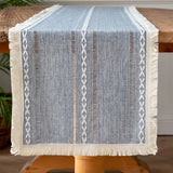 Farmhouse Table Runner Grey Blue 13x72 Inch Cotton Linen Embroidered Striped Wedding Party Rustic Home Christmas Decoration