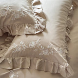 Flowers Embroidery Ruffles Purple Luxury Bedding Set 1000TC Egyptian Cotton Duvet Cover Flat/Fitted Bed Sheet Pillowcases 4Pcs