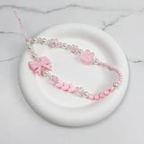3D Bow Pearl Colorful Bead Handmade Pendant Beaded Phone Landyard Rope Chain Keychain For Iphone Bracelet
