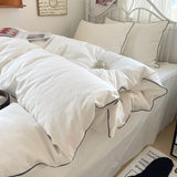 Simple Striped Bedding Set Washed Cotton Duvet Cover Sheet Pillowcase Queen King Size Boys Adults Bed Linens