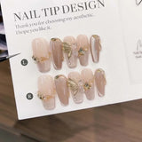 10Pcs Handmade Press on Nails Full Cover 3D Butterfly Rhinestones French Cat Eye Ballerina Fake Nails Wearable Manicure Tips Art