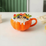 Ceramic Halloween Cartoon Pumpkin Mug Under-glaze Painting Anti-scalding Handle Breakfast Oatmeal Cup Orange with Spoon and Lid