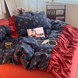 Korean Bedding Set Luxury Quilt Cover Pillowcase Flat Bed Sheet Skirt Fitted Sheet Girl Princess Ruffle Home Textile Christmas
