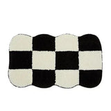 Chessboard Plaid Bath Mats Fluffy Grids Soft Floral Carpet Retro Bathroom Anti Slip Carpet Bedside Mats Ins Style Flocked Carpet